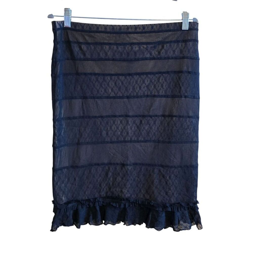Sheer Navy Tiered Skirt With Ruffle Hem & Lace Detail lagonlook coquette